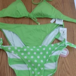 "TRIO" NWT=$151 DESIGNER Trina Turk Lime Bikini w ADDED REVERSIBLE BOTTOM. COPY